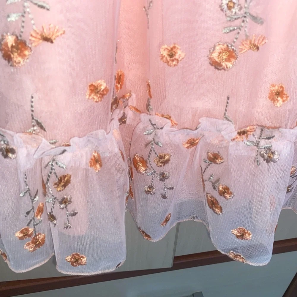 Gymboree Girls Embroidered Floral Mesh Ruffle Dress Size 10